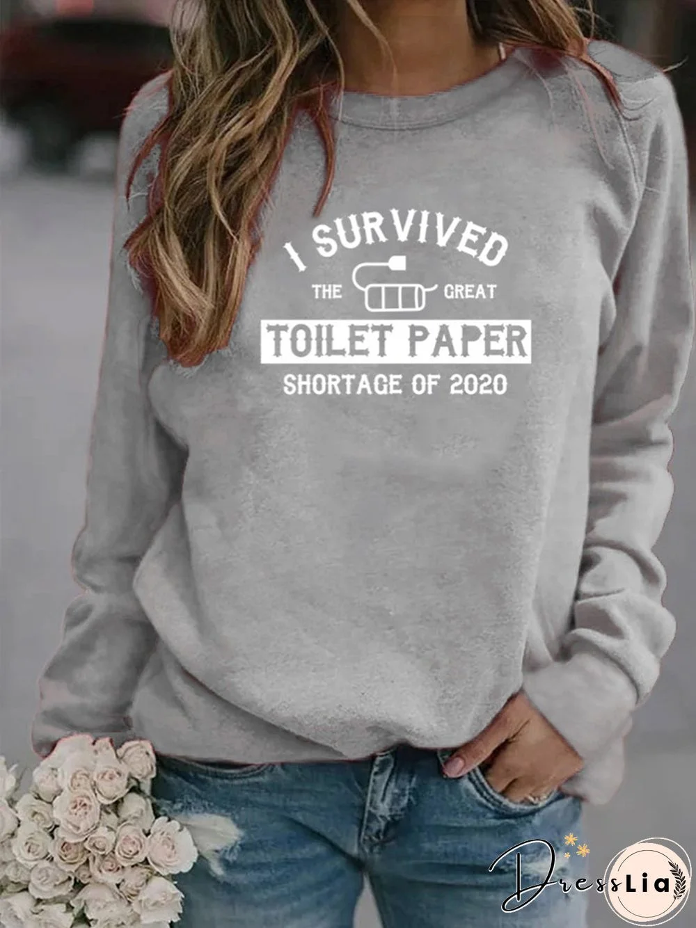 Vintage Statement Letter Printed Long Sleeve Crew Neck Plus Size Casual Tops