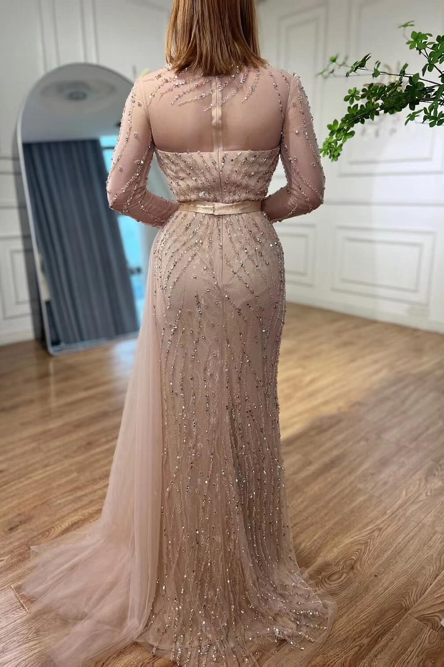 Bellasprom High Neck Long Sleeves Mermaid Prom Dresses Long with Ruffles Beadings Same As Picture-US2