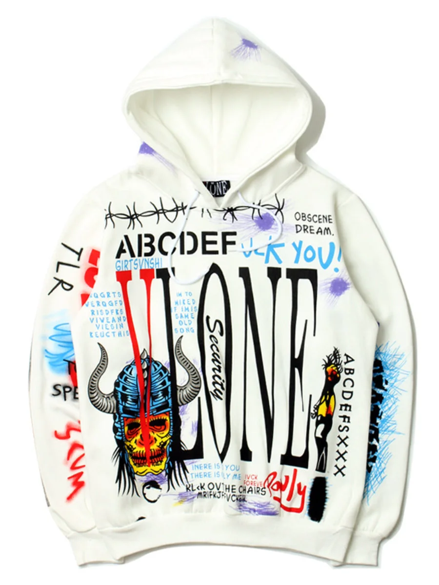 VLONE Hoodie Unisex Hip-hop Graffiti Fleece Long Sleeve Casual Sweatshirts