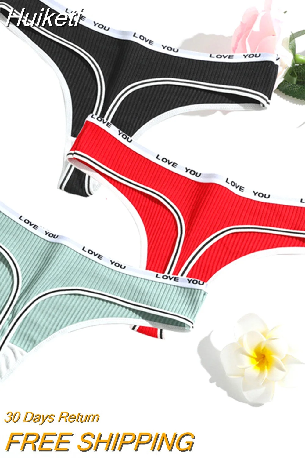 Huiketi Women's Cotton G-String Ladies Thong Letter Low-Rise Panties Underwear Screw Thread Briefs Sexy Lingerie Pants Intimate