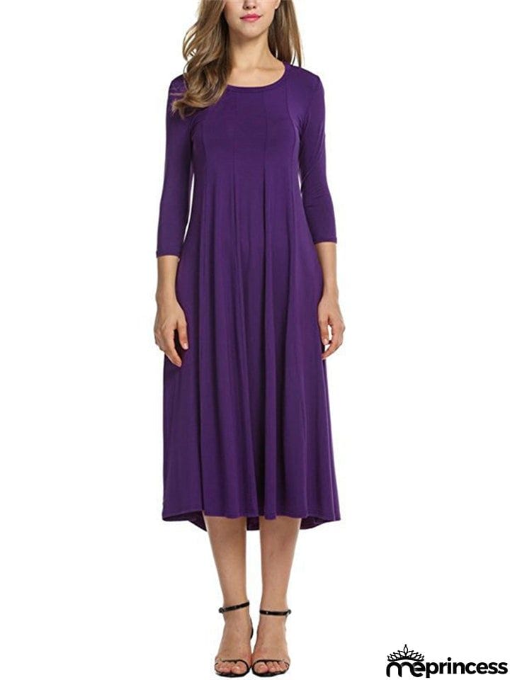 Stylish Solid Color Round Collar Pullover Dresses