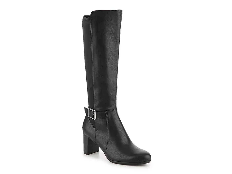Black Calf-Length Low Heel Boots Vdcoo