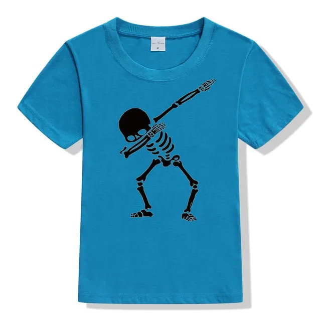Hip Hop Dabbing Skeleton Kids T-Shirt Punk Black Shirts Children Boys Girls Funny Skull Teens T Shirts Toddler Summer Clothes