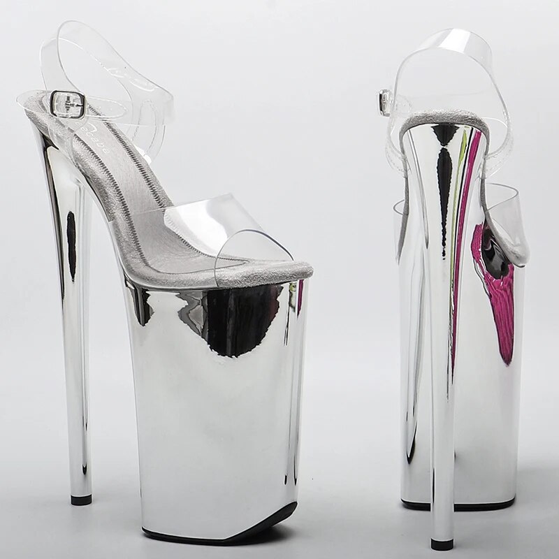 TAAFO 26CM/10inche PVC Upper Open Toe Electroplate High Heel Platform Exotic Party Sandals Pole Dance Shoes
