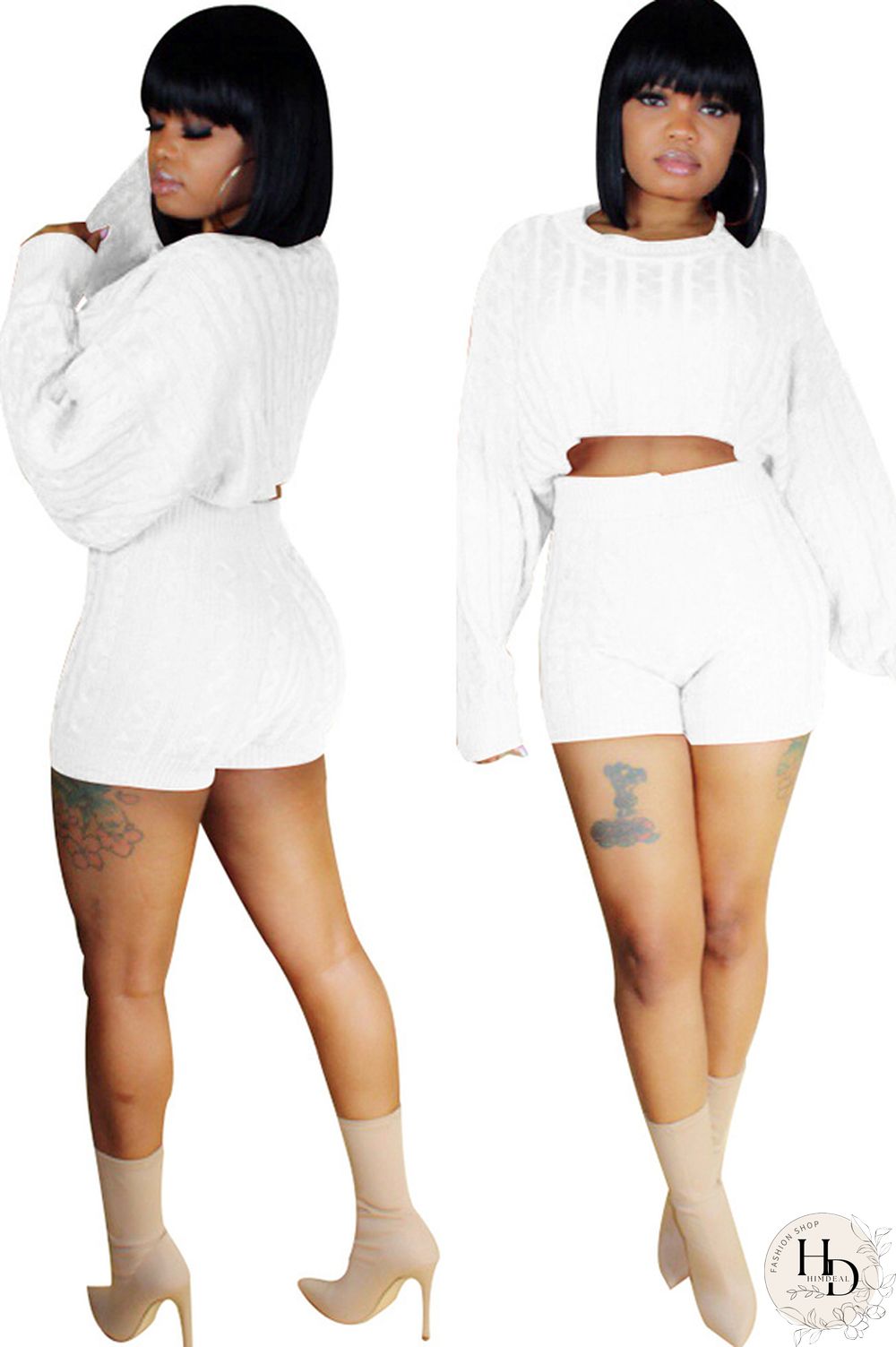 Orange Wool Europe and America Solid Two Piece Suits pencil Long Sleeve Two-Piece Short Set