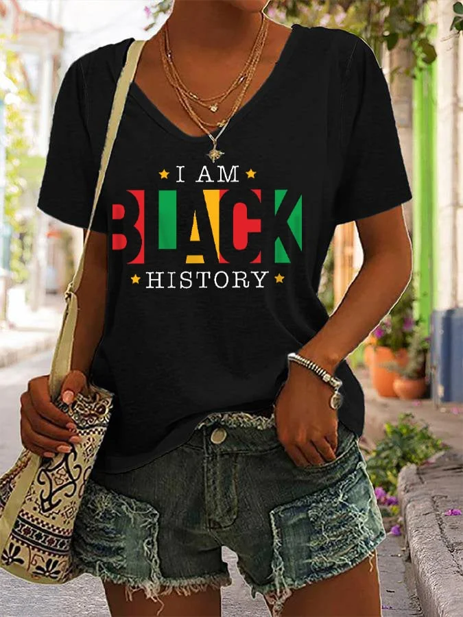 Women's I Am Black History V-Neck Tee