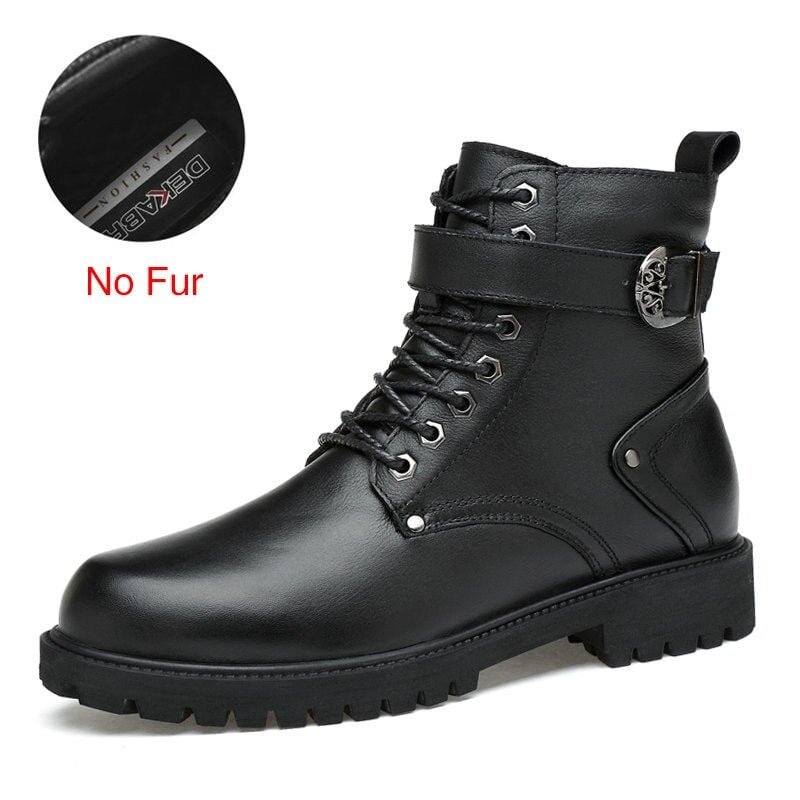 DEKABR Men Genuine Leather Lace-up Ankle Boots High Quality Winter Motorcycle Boots Men Safety Work Shoes Punk Style Men Boots
