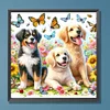 Schmetterlingsstrau&szlig; drei Hunde - runder Bohrer Diamantmalerei - 30*30cm