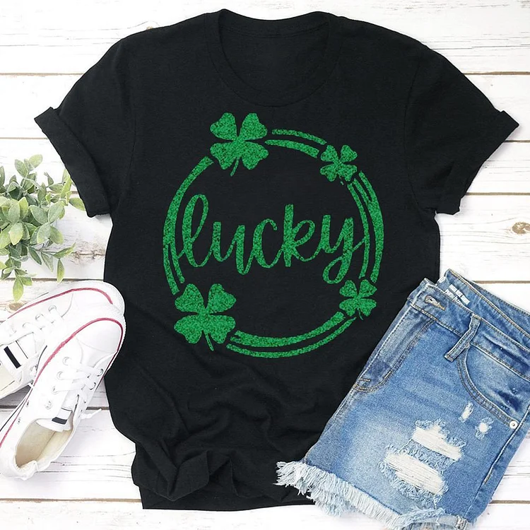 LUCKY Shamrock  T-shirt Tee --Annaletters