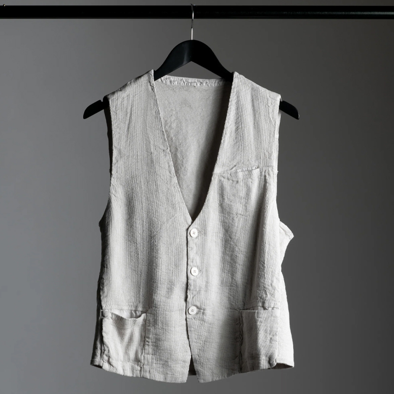 Men's Classic Natural Linen Button-Up Vest