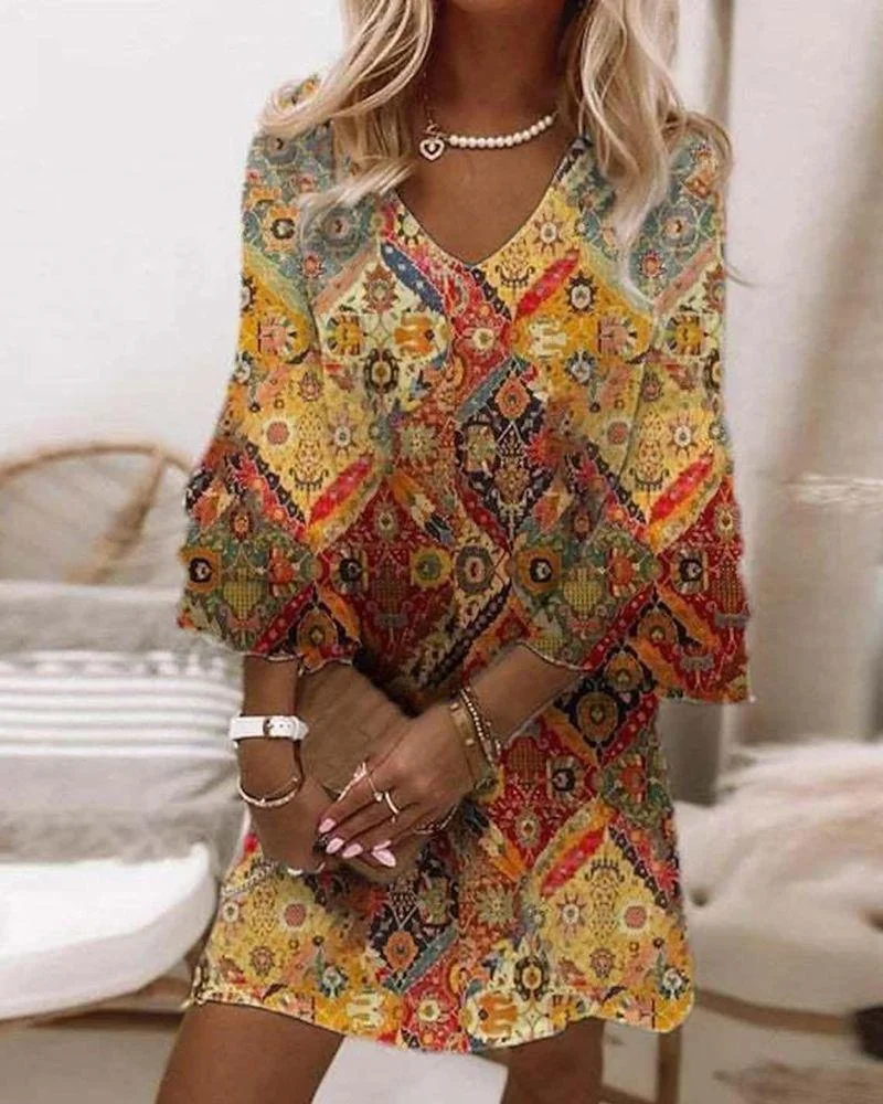 Casual V-Neck Printed  Dress-032318