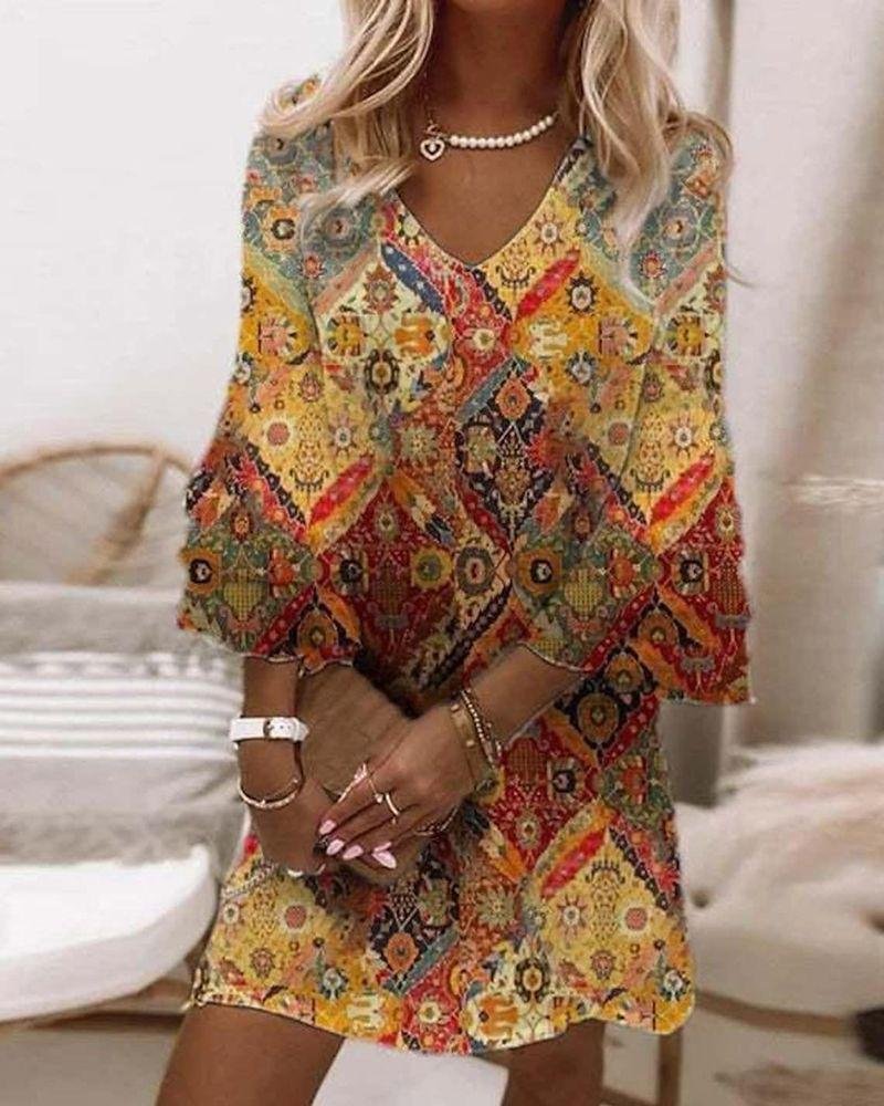 Casual V-Neck Printed  Dress-032318