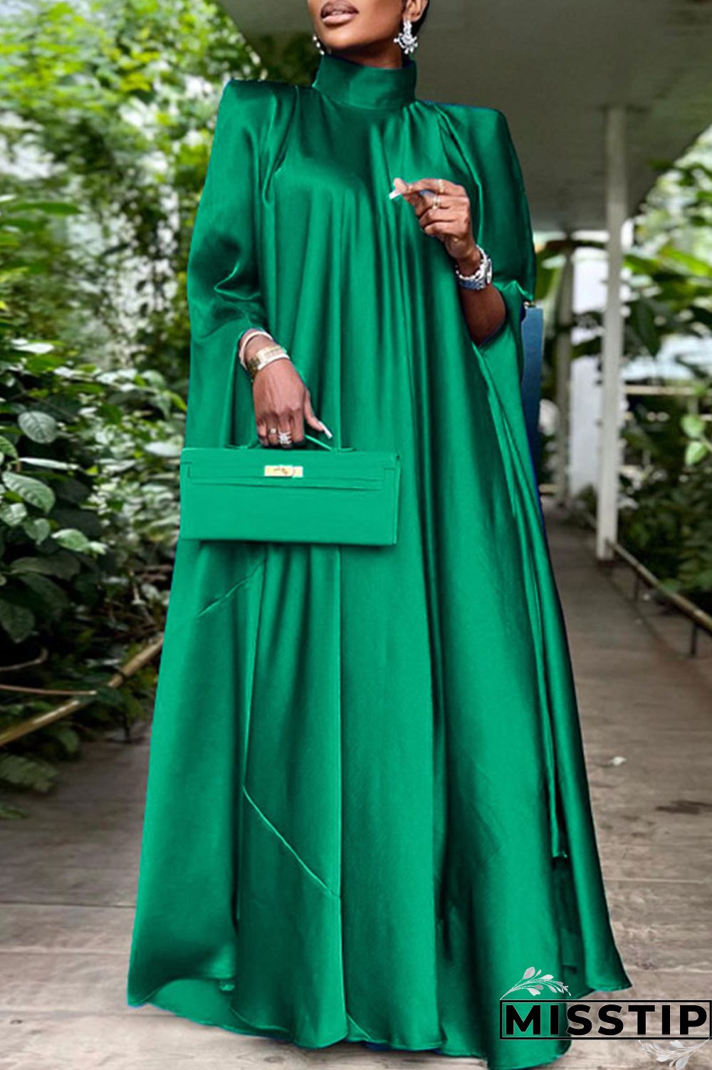 Blue Casual Solid Patchwork Turtleneck Straight Dresses