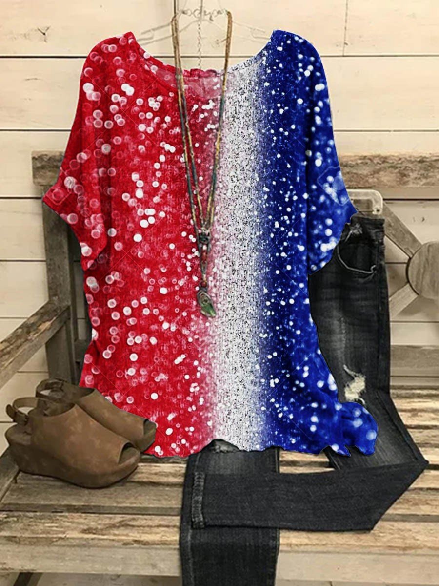 Classic American Flag Sequin Print Women's T-shirt