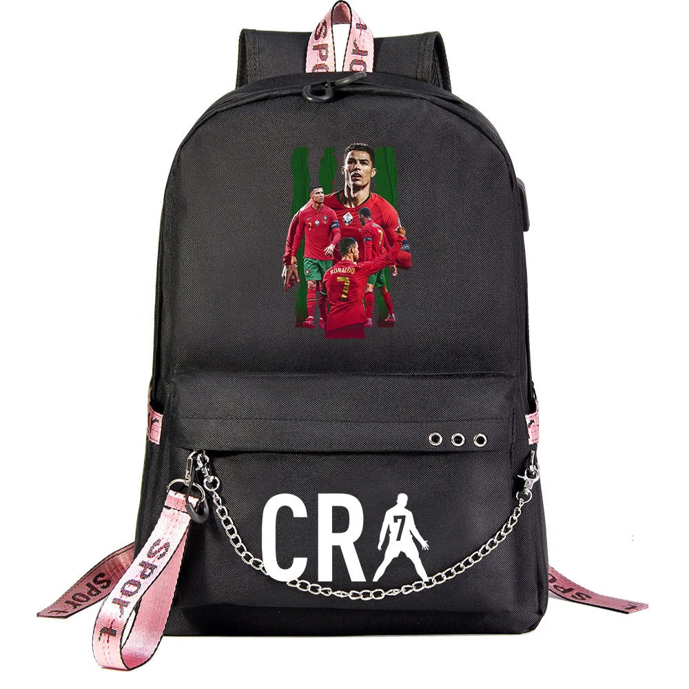Buzzdaisy Cristiano Ronaldo Theme School Bag with 15-inch Laptop Compartment and USB Charging Cable