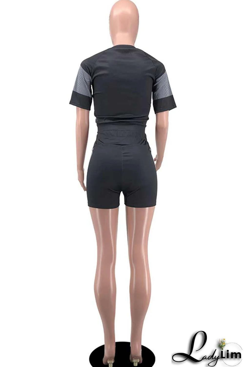 Black Casual Sportswear Print Patchwork O Neck Short Sleeve Two Pieces