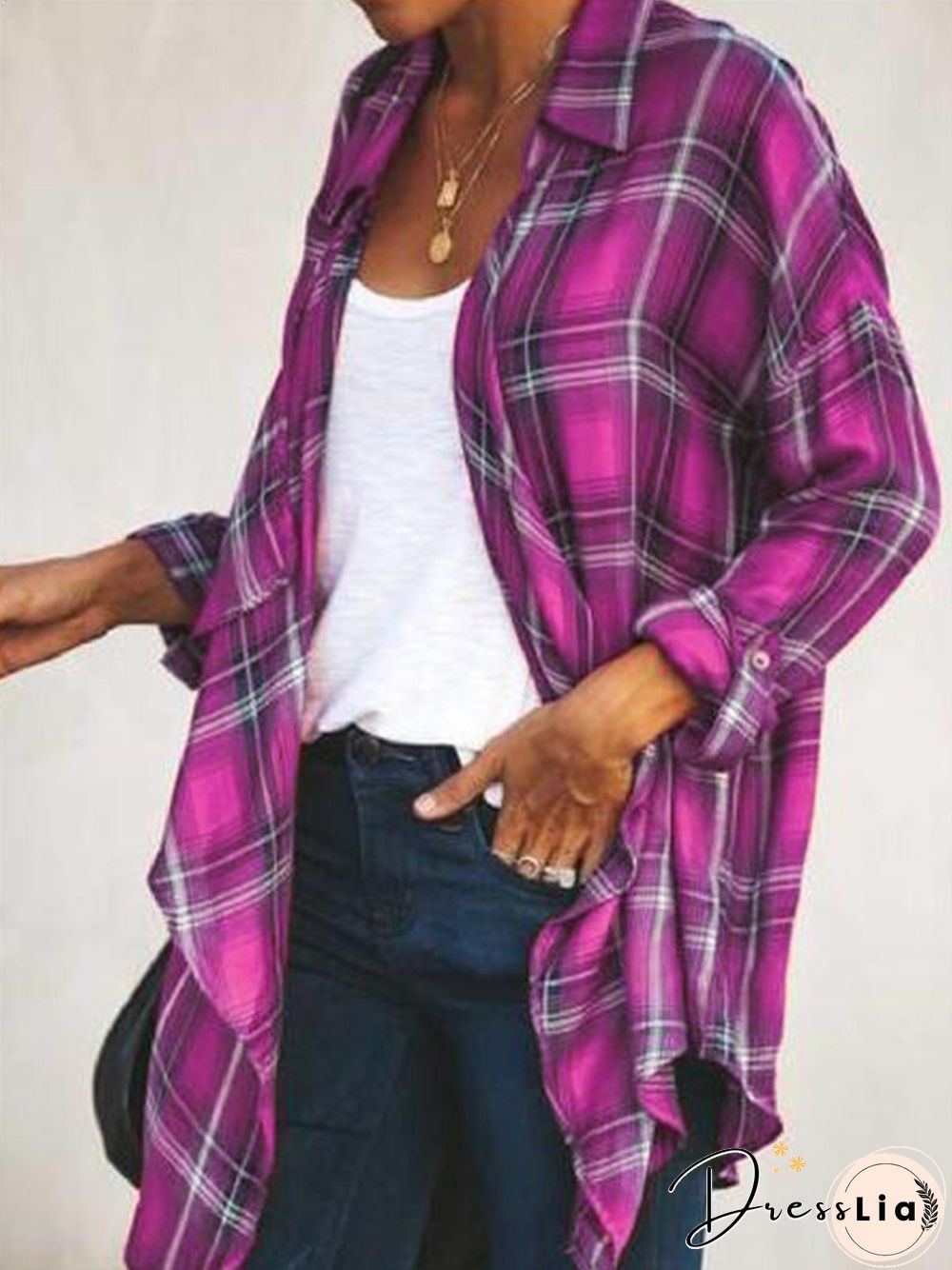 Cotton-Blend Long Sleeve Blouse