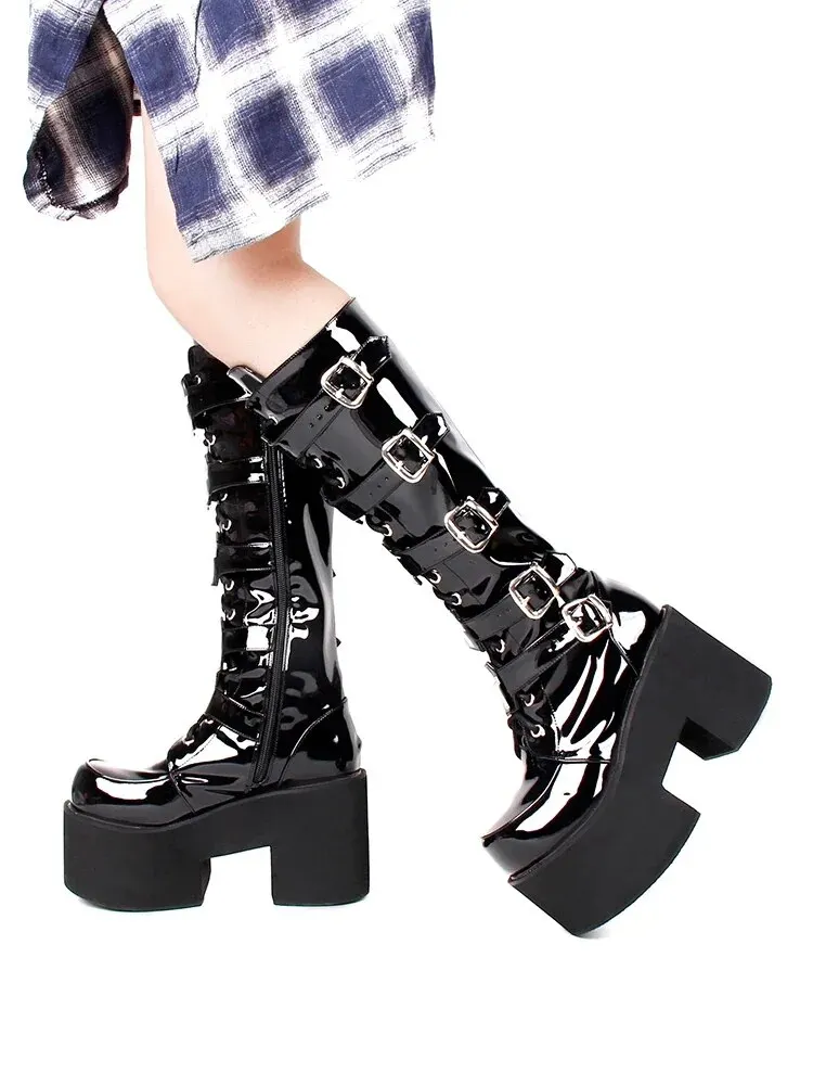 VCshoes Women Motorcycle Cool Punk Boots Lady Lolita Wedges Platform Shoes Woman Gothic High Heels Pumps Size 331