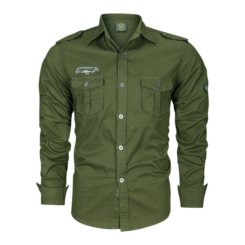Men's Military Cotton Long Sleeve Shirt