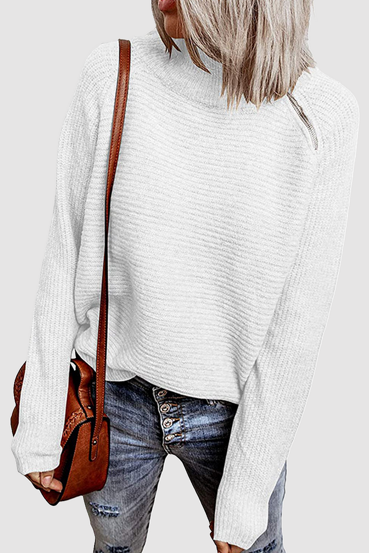 Casual Solid Zipper O Neck Tops Sweater(4 Colors)