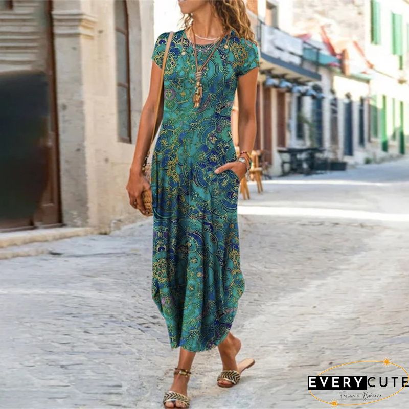 Casual A-Line Short Sleeve Ombre/tie-Dye Knitting Dress