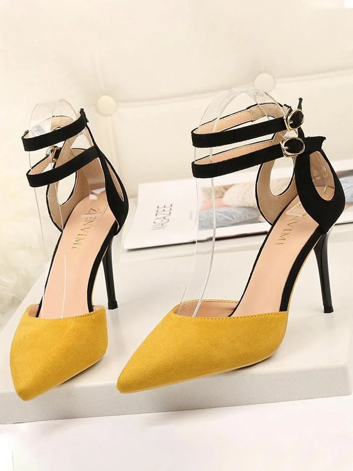 Color Block Stiletto Heel Suede Sandals