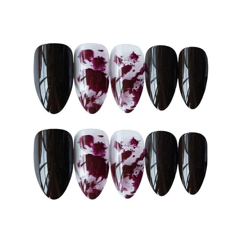 24pcs/Set Pre-designed European Ink False Nails Long Stiletto Fake Nails Artificial Press on Nail Decal Art Tips Manicure Tools 1006-1-Nail Inspo