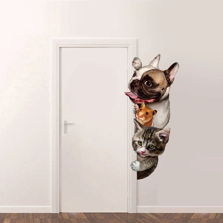 Dogs Cats Mouse 3D Wall Sticker Funny Door Window Decorations stickers for furniture and walls cartoon Animal Vinyl Decal