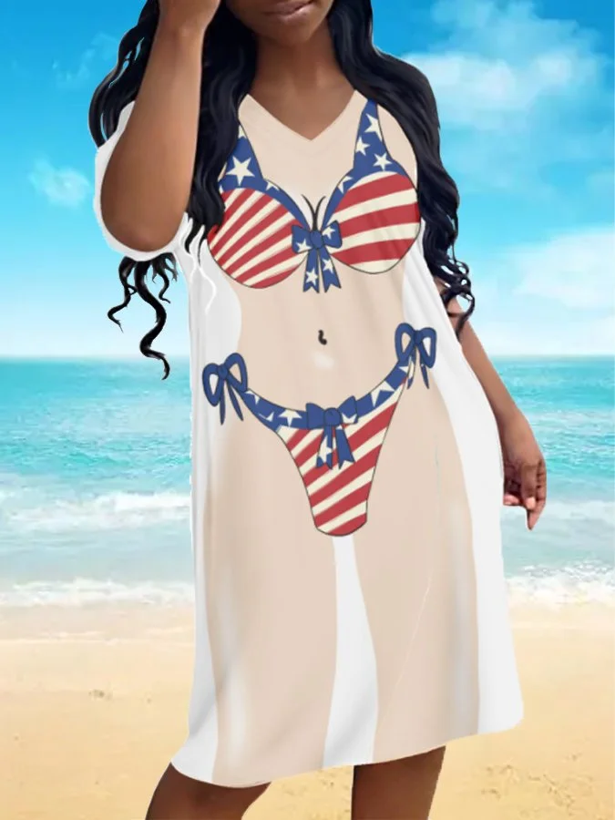 Women's Flag Printed Bikini Spoof Printed Dress
