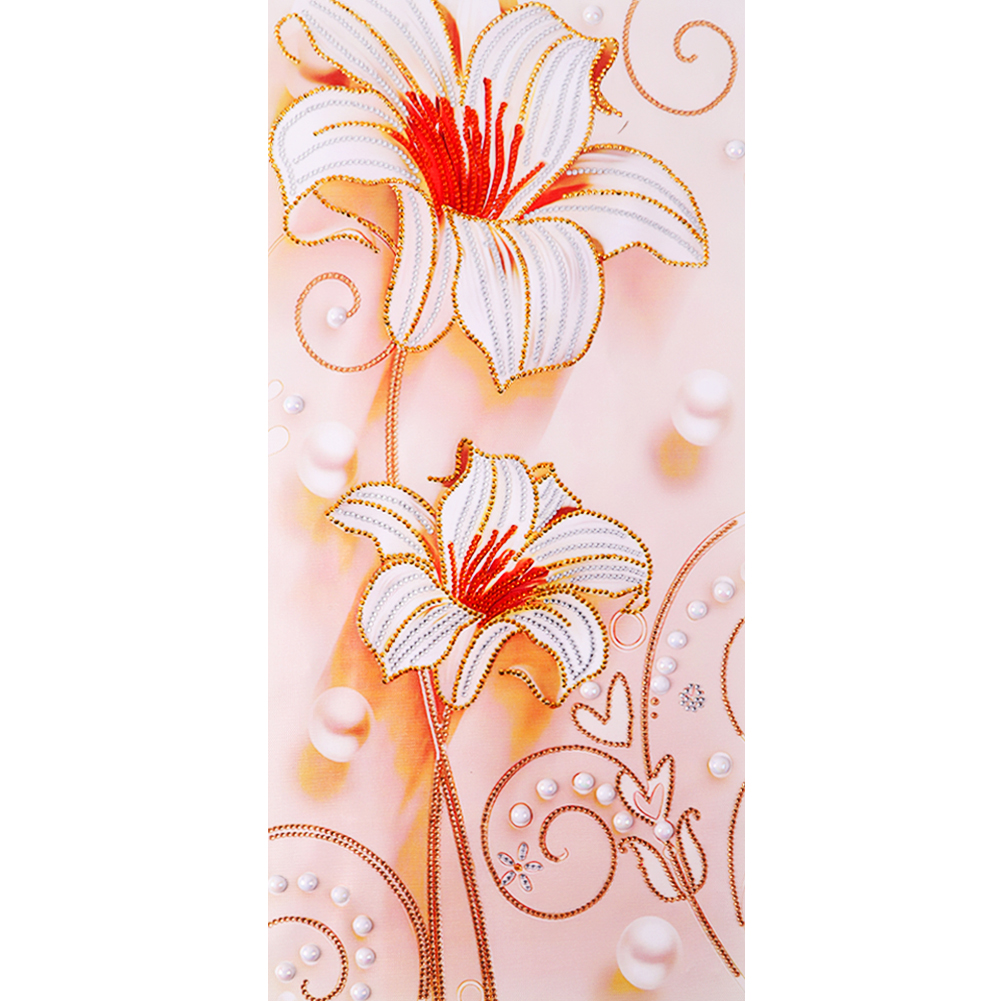 

30*60CM - Special Shaped Diamond Painting - White Flowers (Big Size), 501 Original