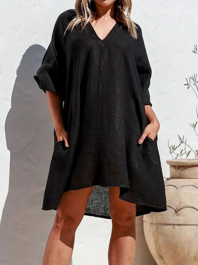 Women's cotton and linen casual loose dress