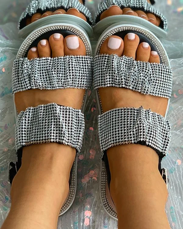 Sparkling Studded Strap Flat Sandals