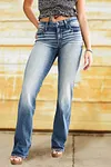 Stone Wash Frayed Mid Waist Flare Jeans