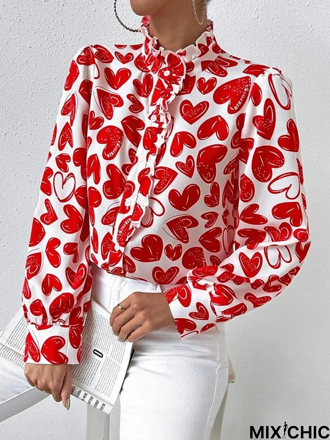 Stand Collar Flouncing Casual Blouse
