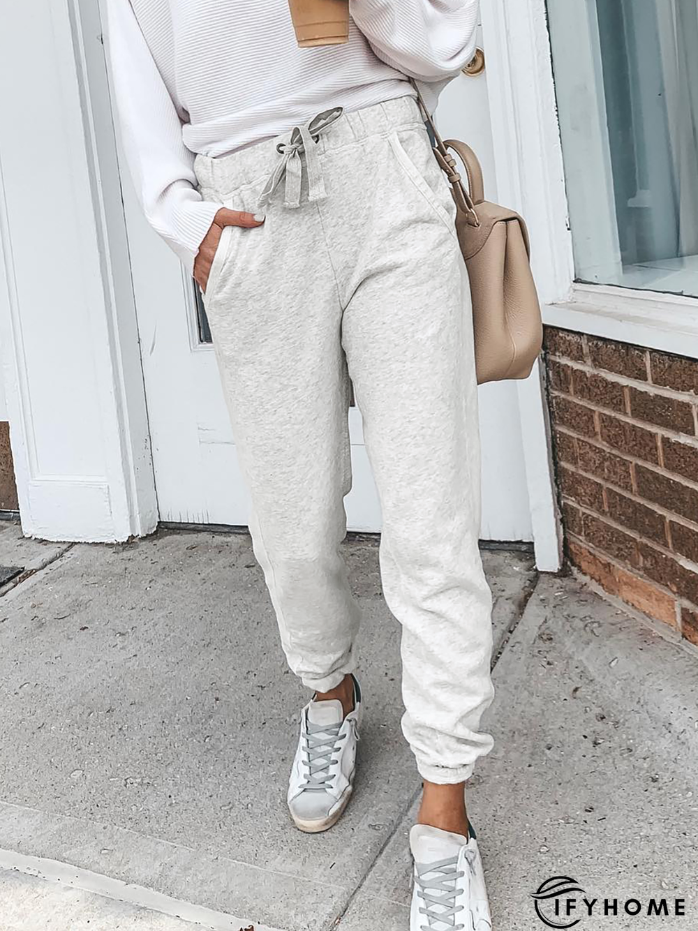 Casual Plain Autumn Natural Micro-Elasticity Daily Harem pants Regular Regular Size Sweatpants for Women | IFYHOME