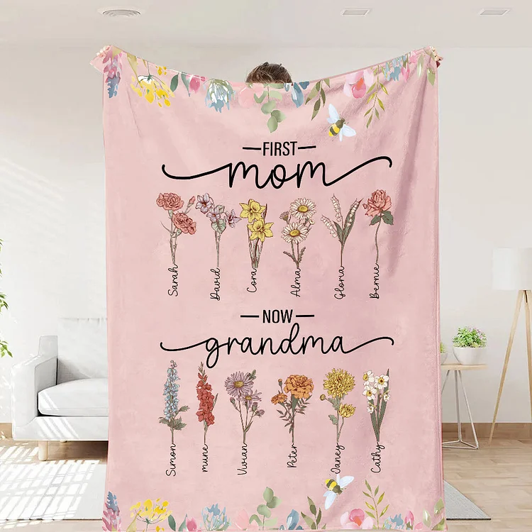 Birth Flower Family Customized Blanket