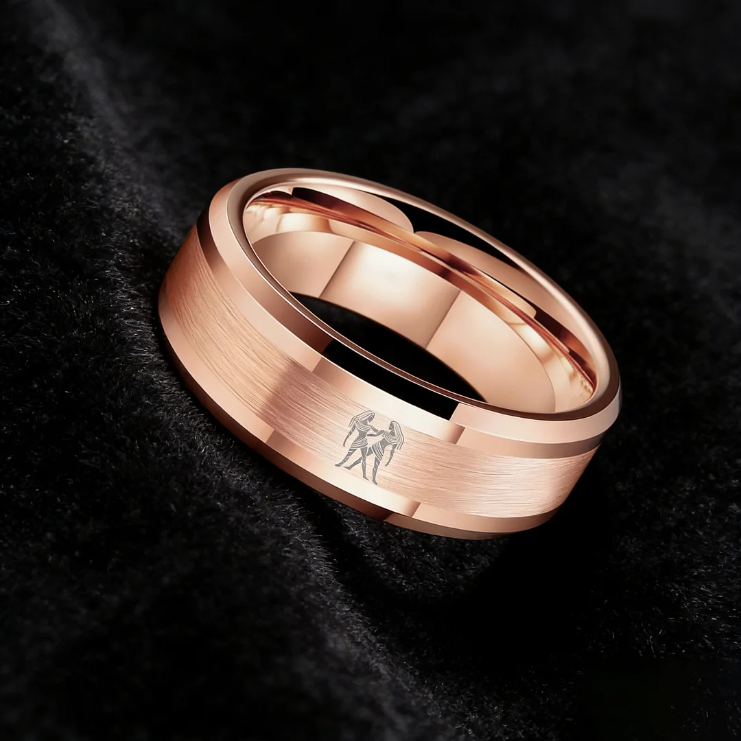 Rose Gold Gemini Tungsten Carbide Ring Beveled Edges Rose Gold Laser Etched Couple Wedding Bands 4MM 6MM 8MM