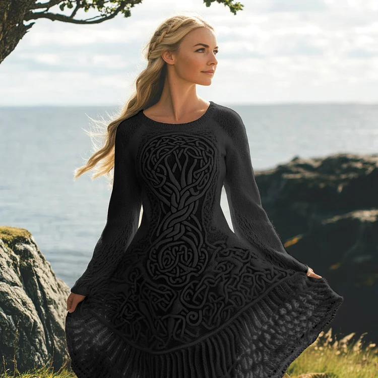VChics Women's Celtic Knot And Tree Of Life Long Sleeve Sweater Dress