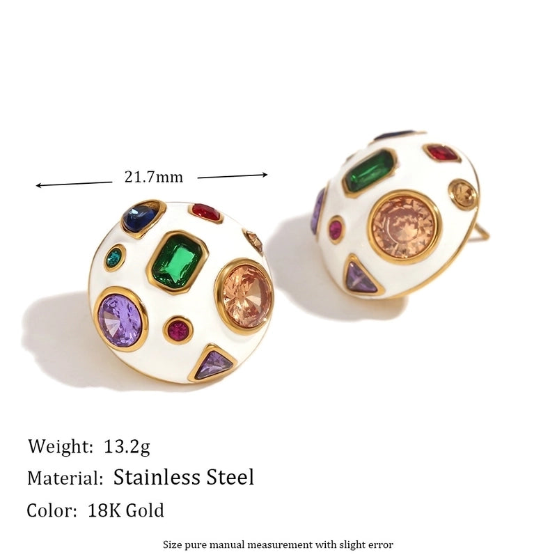 1 Pair IG Style Minimalist Geometric Enamel Inlay 304 Stainless Steel Zircon 18K Gold Plated Ear Studs