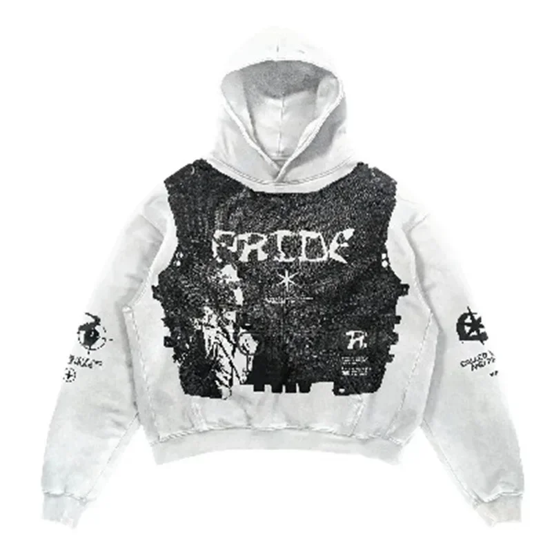 Aonga Harajuku Punk Style Fashion Hoodies Women Brand Flame Skulls Print Hoodie Digital Print Streetwear Clothing Sweatshirts Y2k Tops aonga