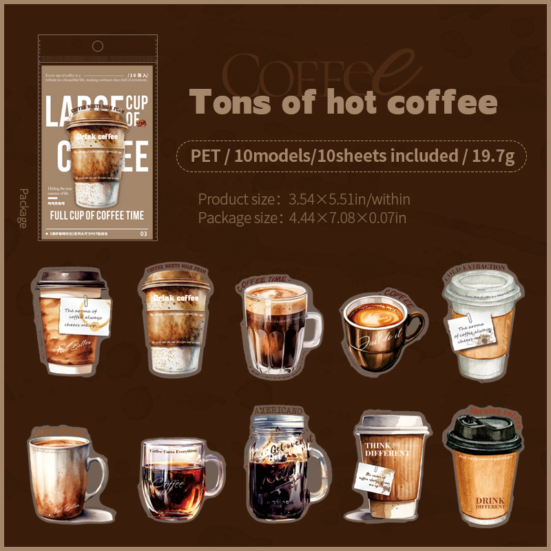 PET Sticker - Full Cup of Coffee Time Series Vintage Coffee Dessert Landscape 