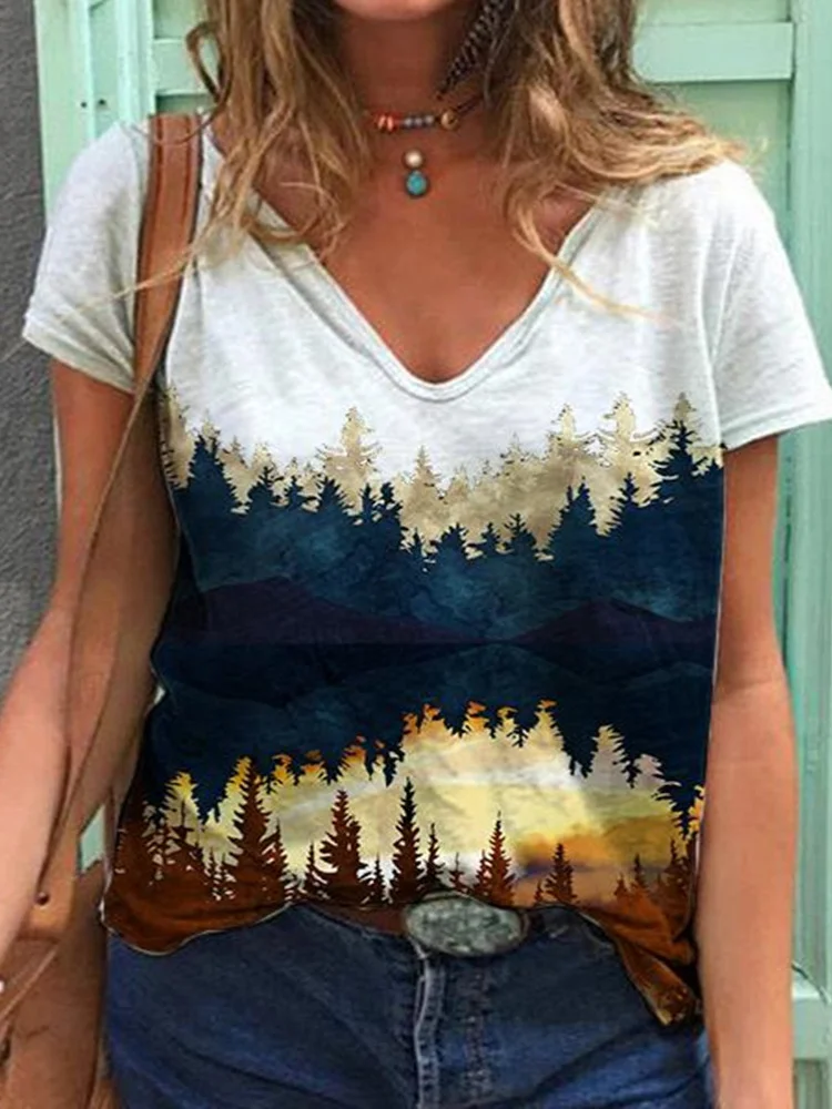 Landscape Inspired Art V Neck T Shirt