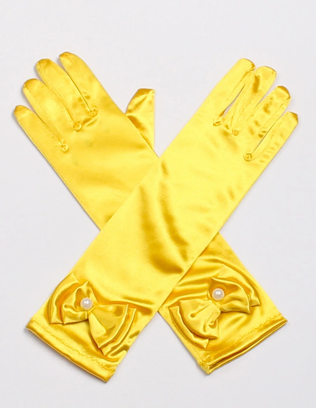 Halloween Accessories Kids Girl Princess Belle's Bowknot Gloves Yellow-elleschic