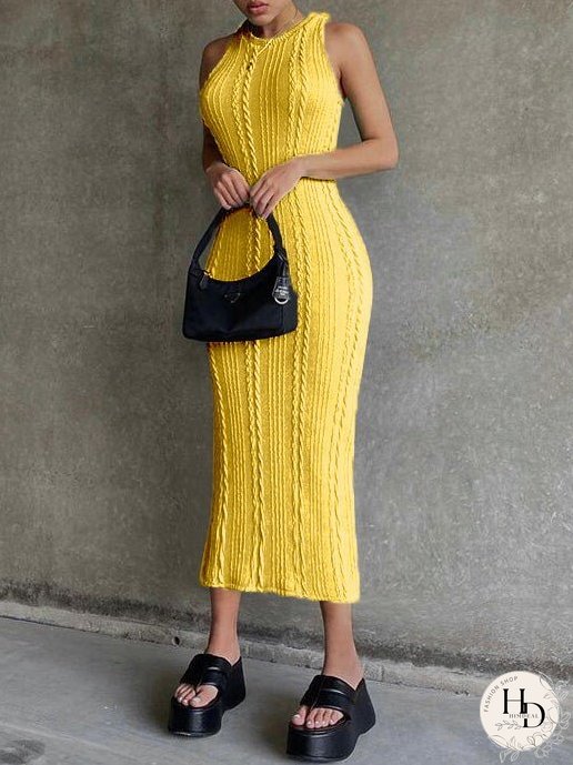 Dresses Round Neck Sleeveless Knit Slim Fit Dress for Women
