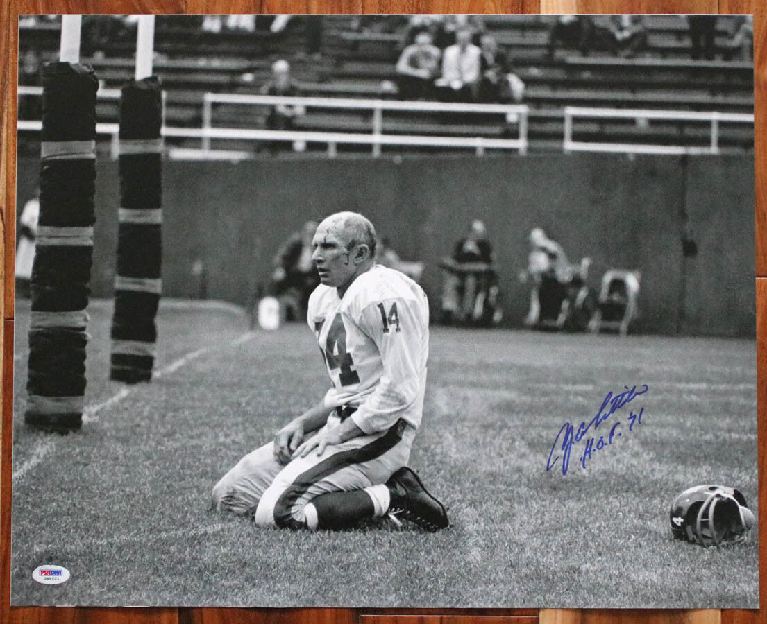 YA Y.A. Tittle SIGNED 16x20 Photo Poster painting HOF KNEES BLOODY NY Giants PSA/DNA AUTOGRAPHED