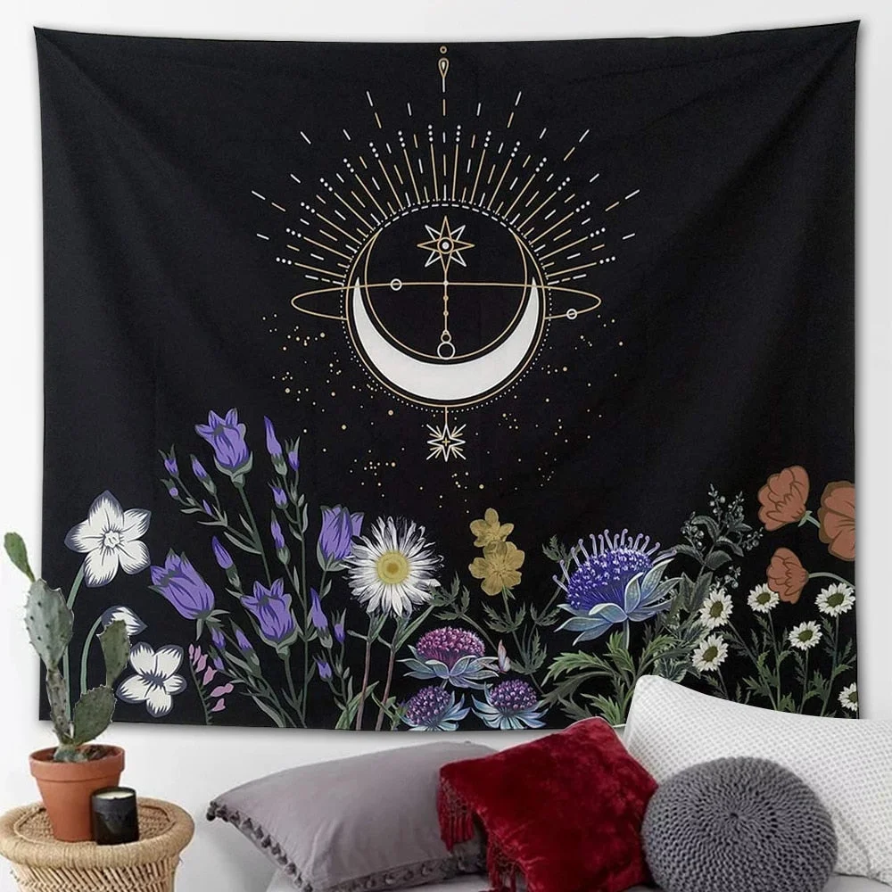 Psychedelic Moon Tapestry Flower Wall Hanging Room Sky Carpet Dorm Tapestries Art Home Decoration AccessoriesStarry Sky Carpet