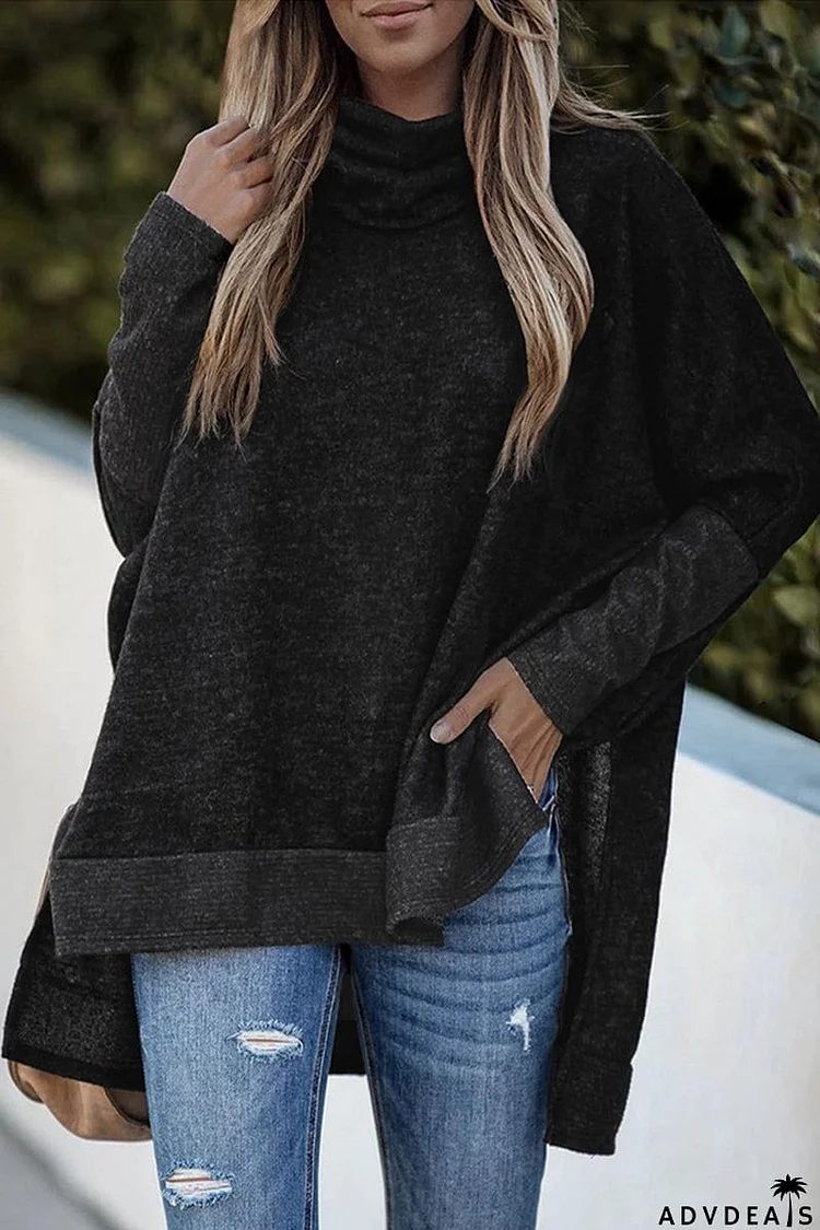 Casual Solid Patchwork Turtleneck Tops