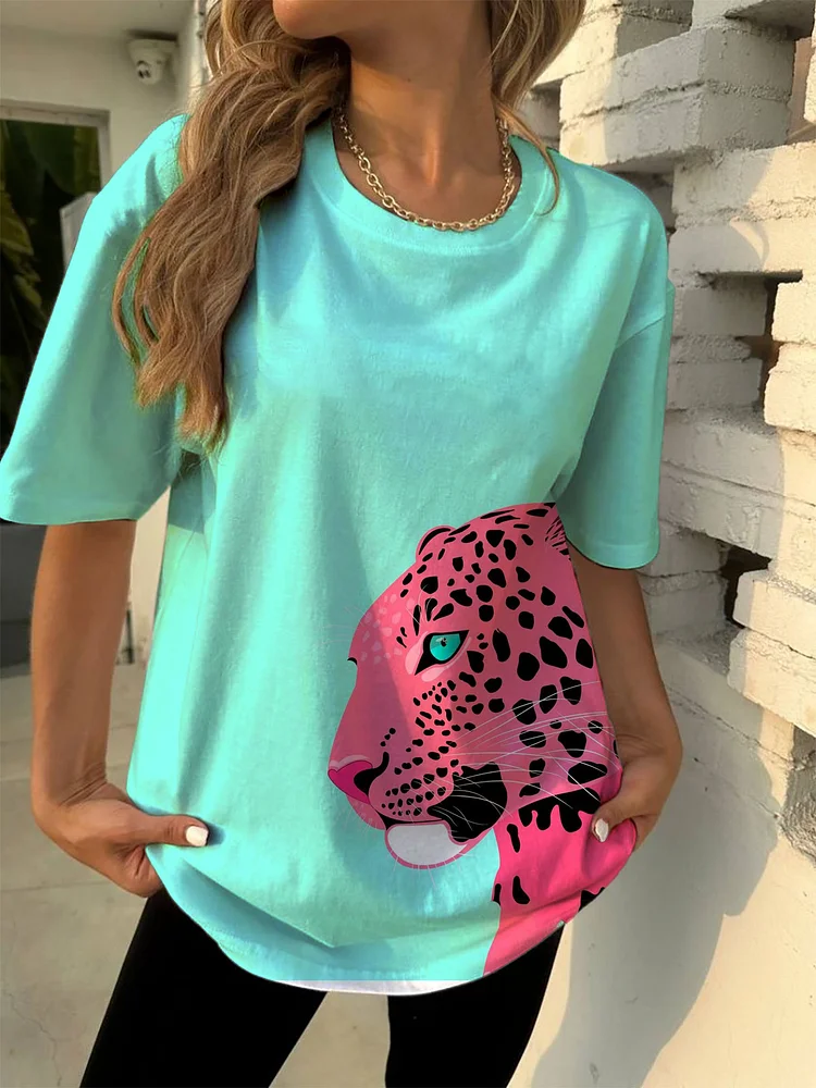 Women's Pink Cheetah Print Casual T-Shirt
