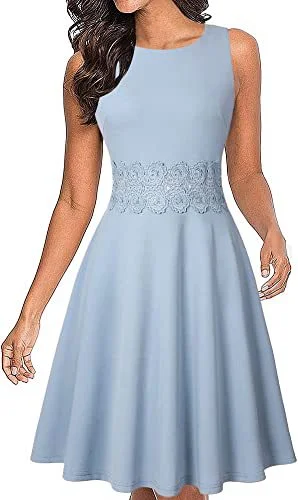 Brownm New Round Neck Women's Summer Lace Dress