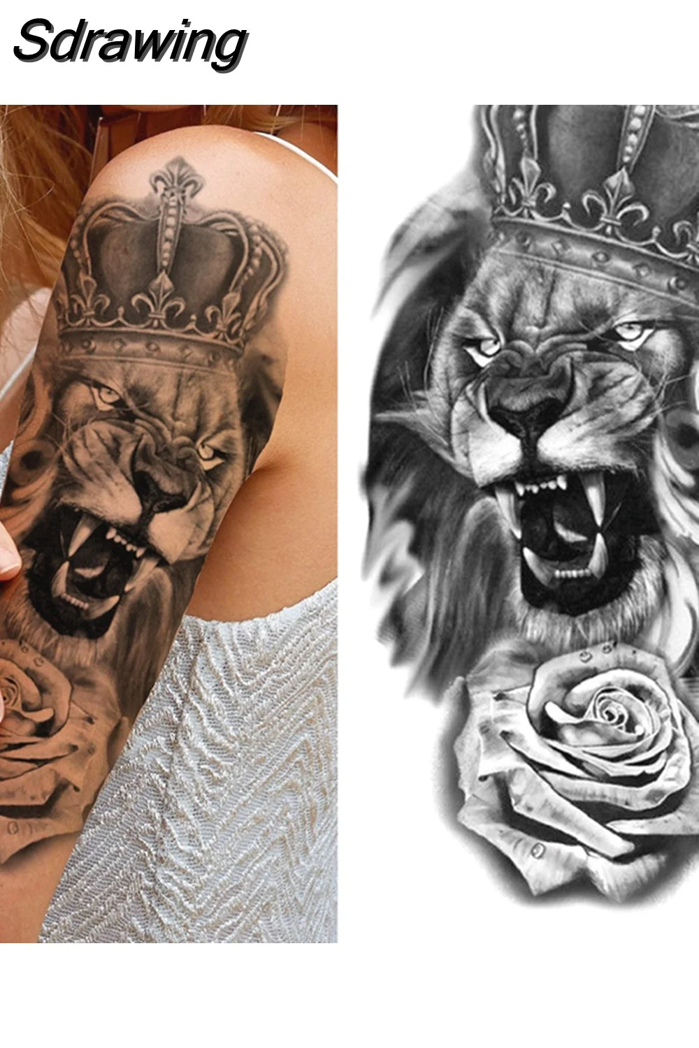 Sdrawing Tiger Temporary Tattoos For Men Women Kids Lion Skull Cross Tattoo Sticker Black Compass Skeleton Tatoos Leg Thigh 1103 715-0